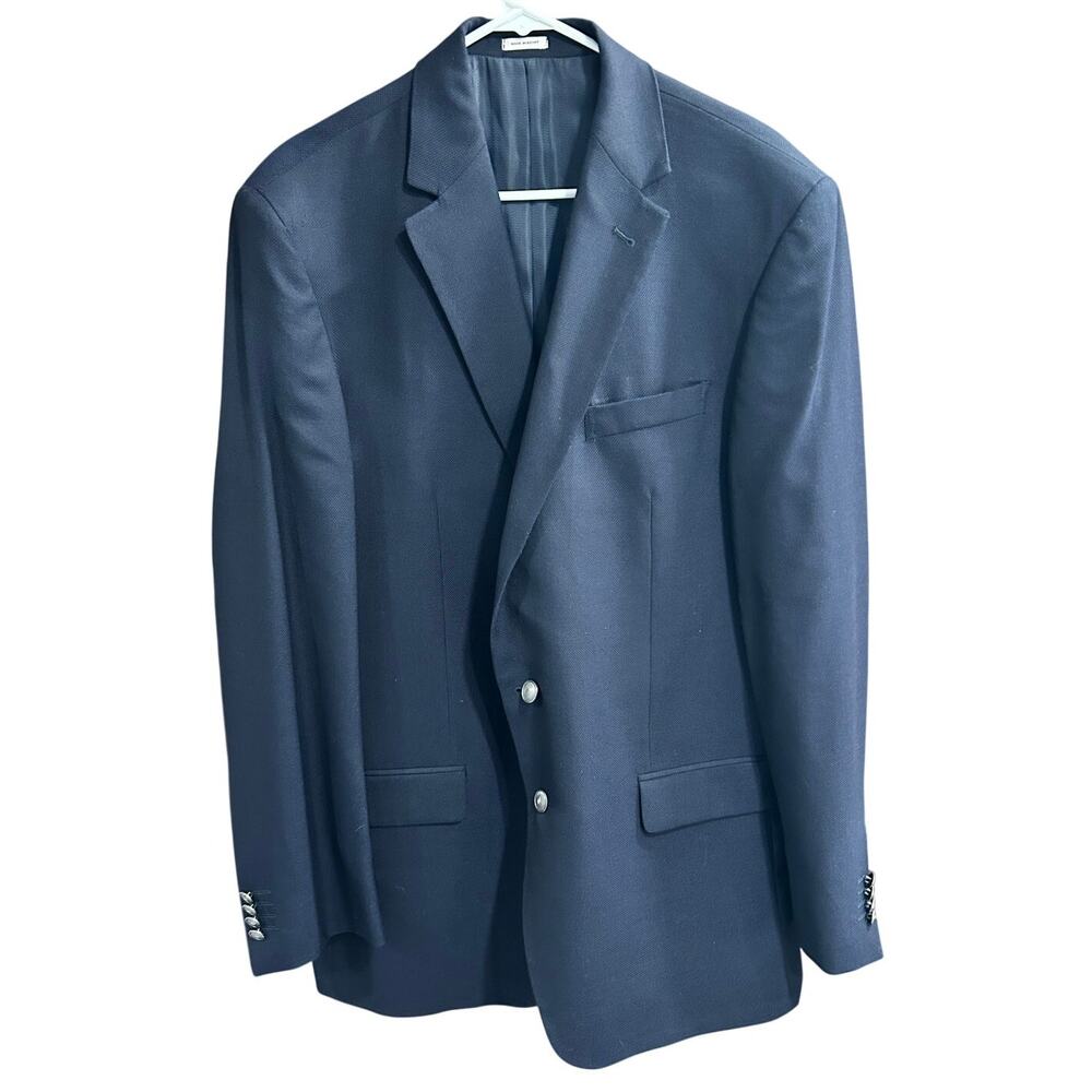 Joseph Abboud Navy Blazer Suit Jacket Textured Egyptian Wool 46L‎ Silver Buttons